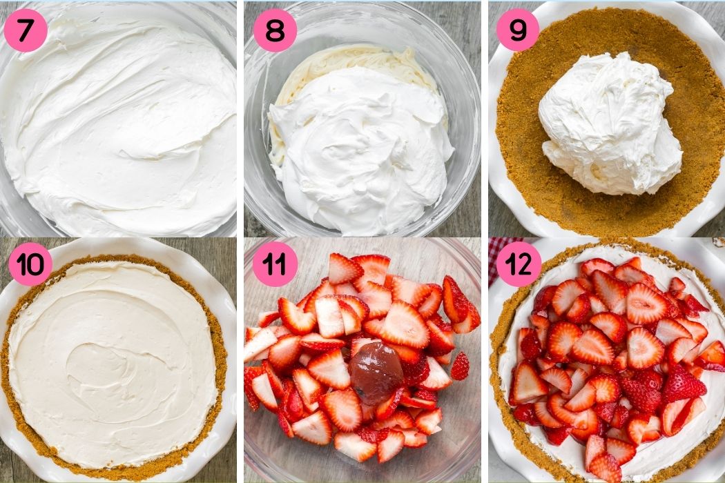 Step by step photos on how to make No Bake Strawberry Cream Cheese Pie.