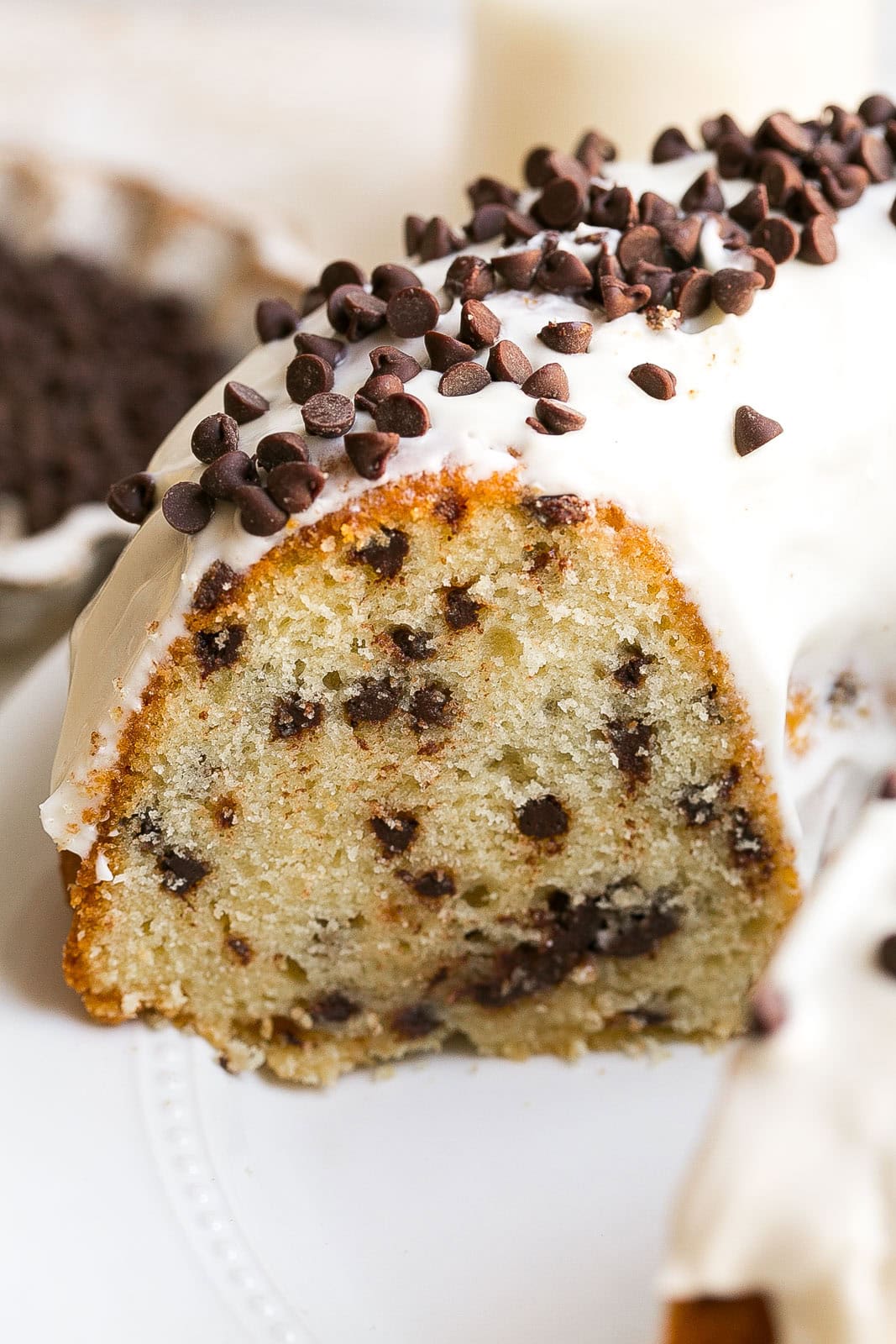 Inside of chocolate chip bundt cake.