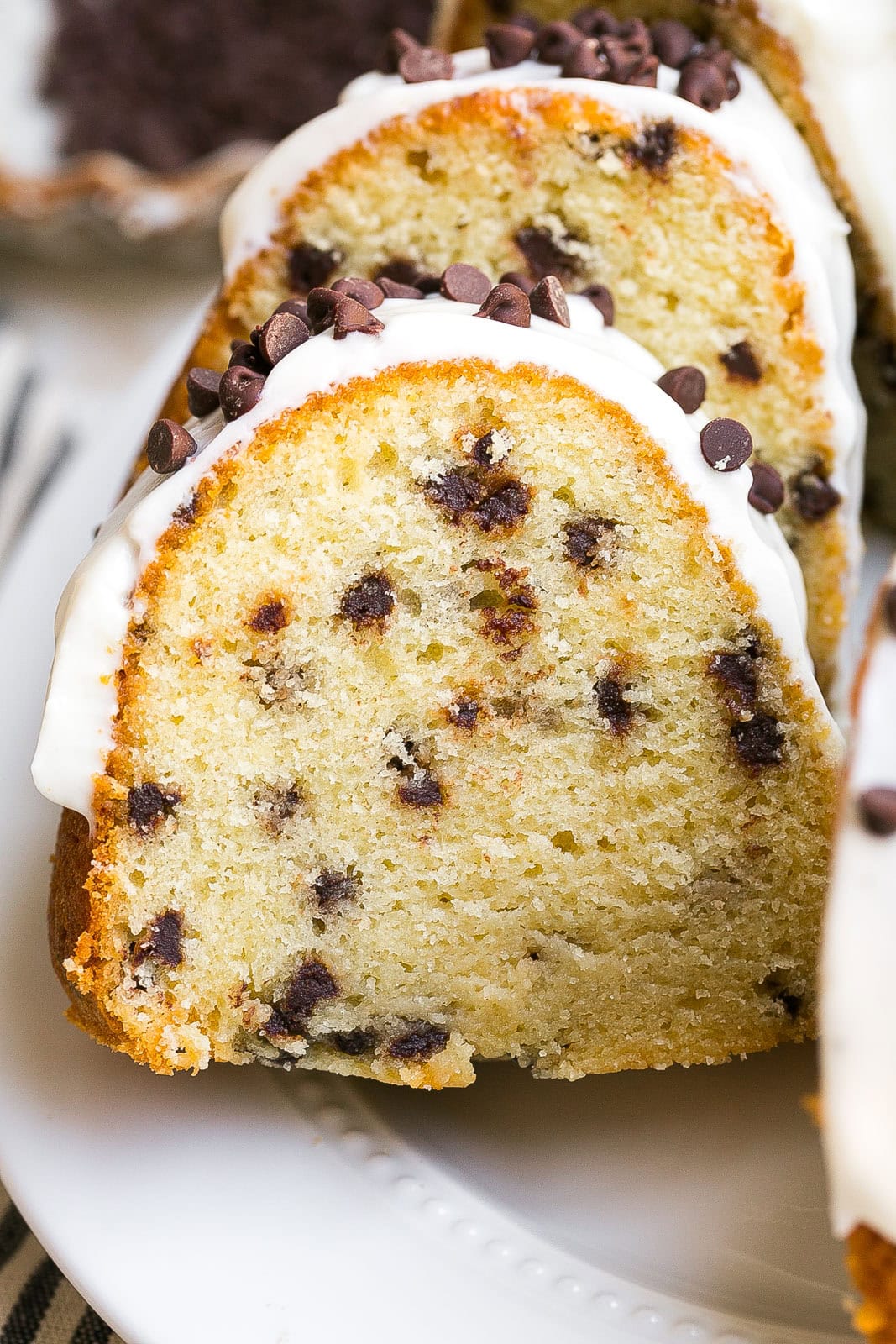 Easy Chocolate Chip Bundt Cake (With Vanilla Frosting).