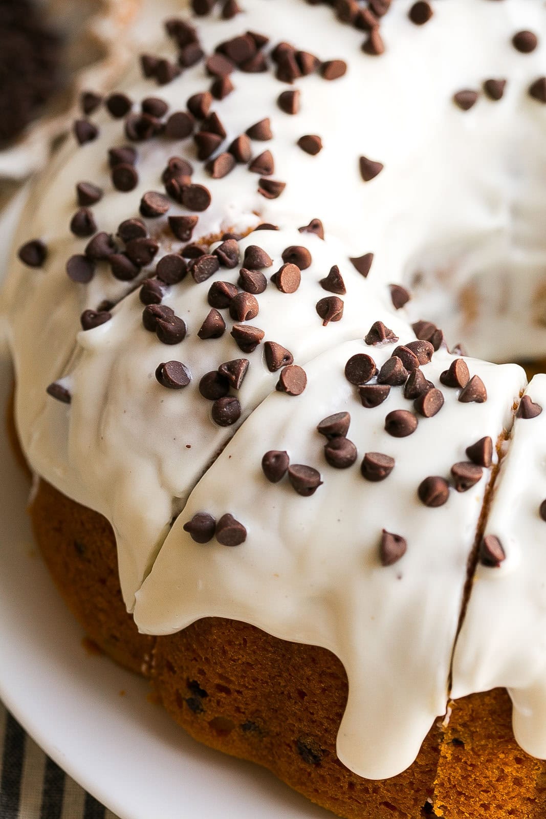 Top of frosted bundt cake.