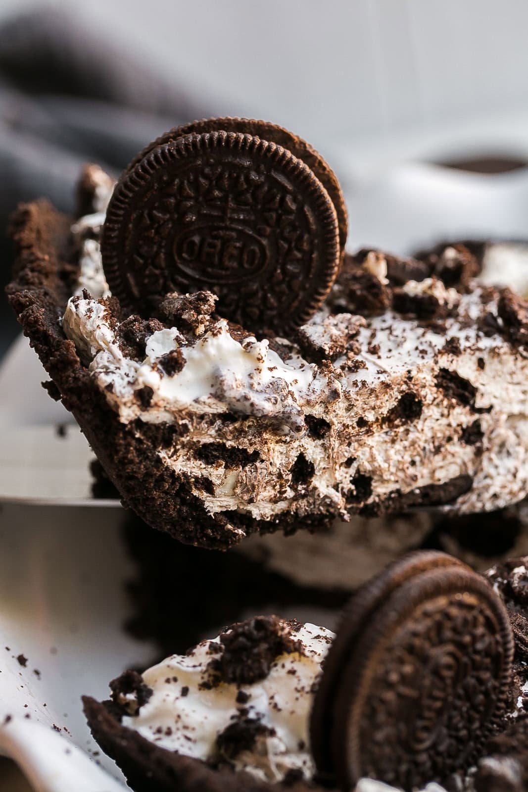 Slice of No Bake Oreo Mud Pie.