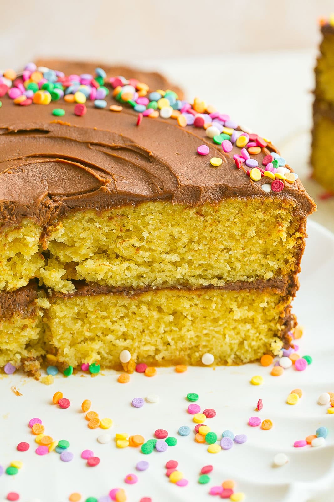 Inside of a moist yellow cake.