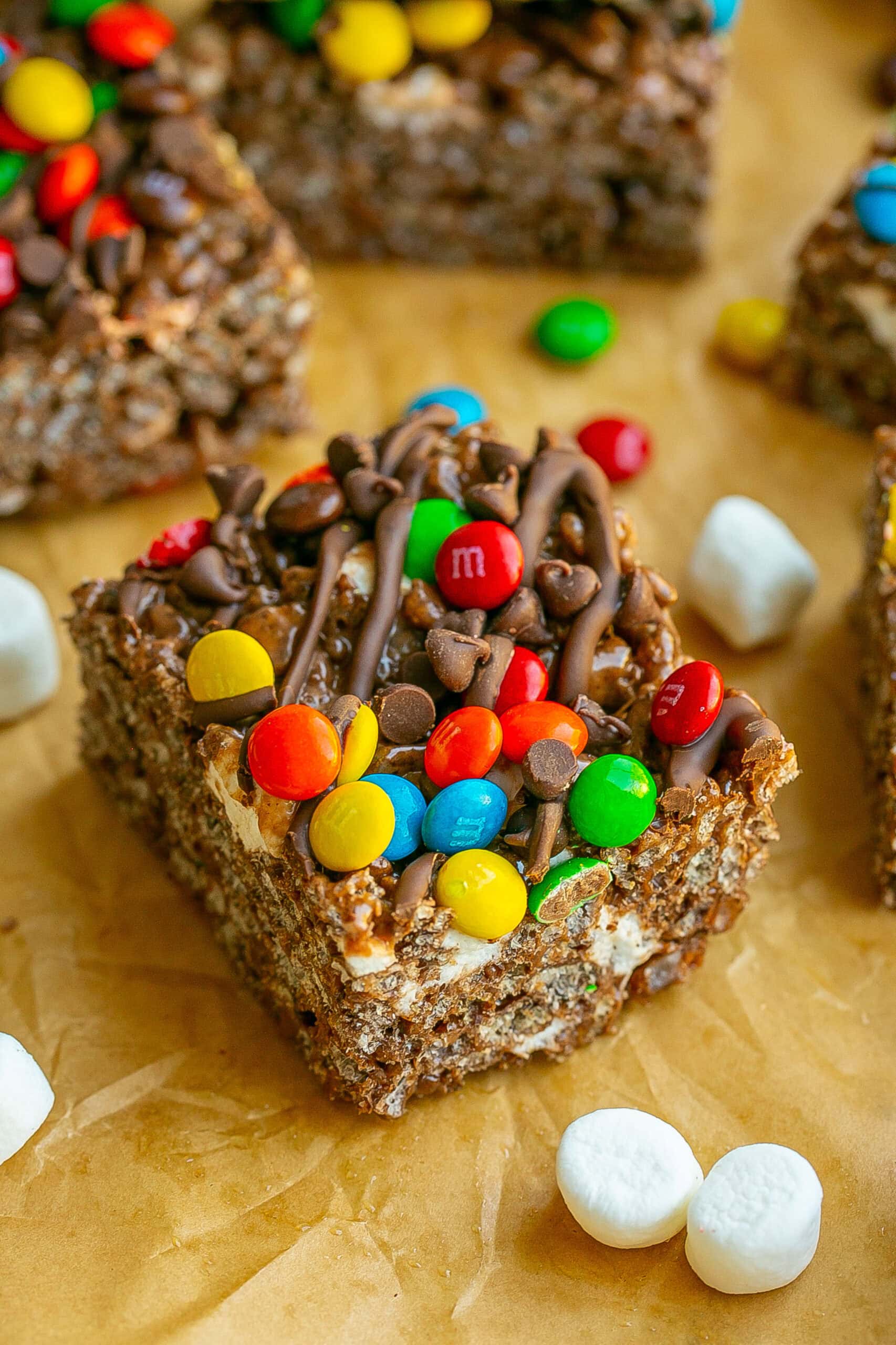 No Bak with melted chocolate and M&Ms on top.