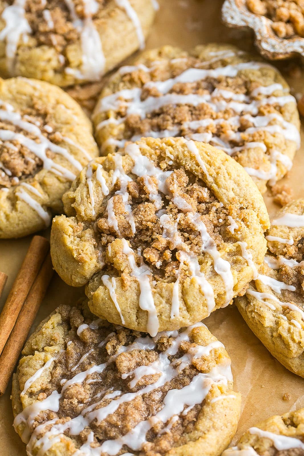 Coffee Cake Cookies on parchment paper.