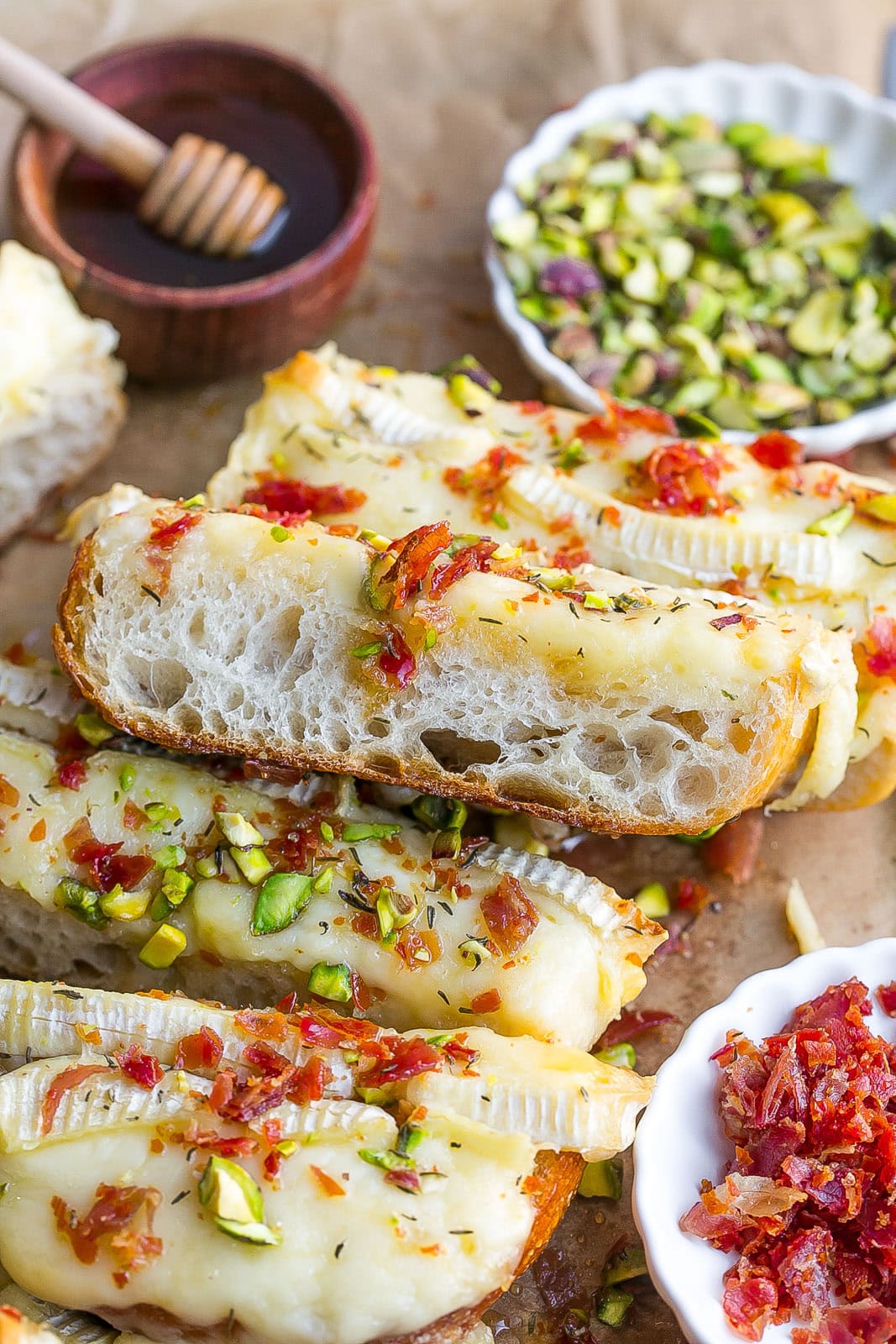 Side view of Brie Bread with fluffy sourdough.