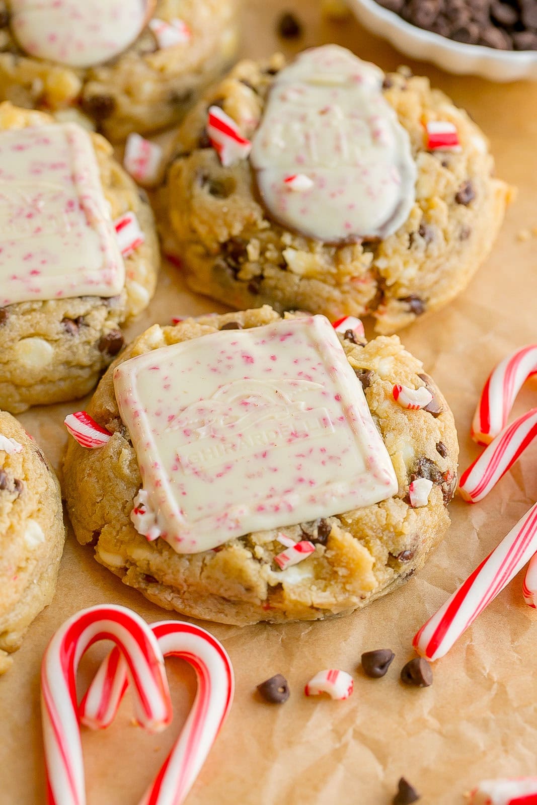 Peppermint Chocolate Chip Cookie close up.