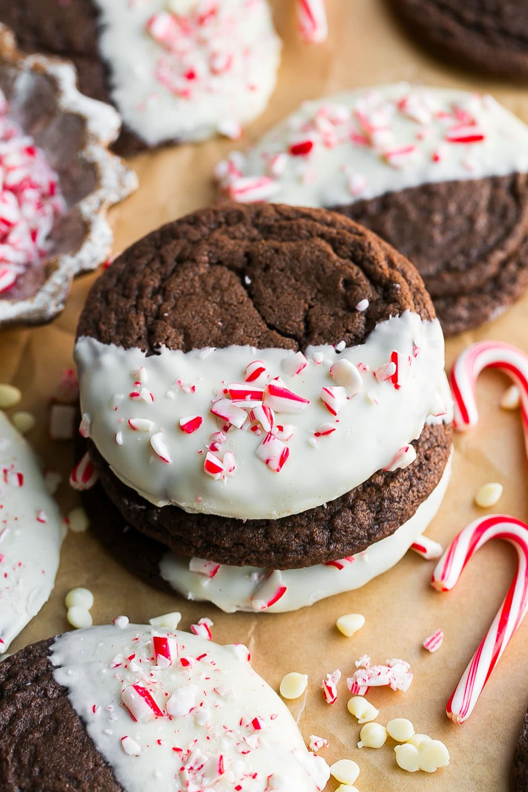 Stack of Peppermint Brownie Cookies.