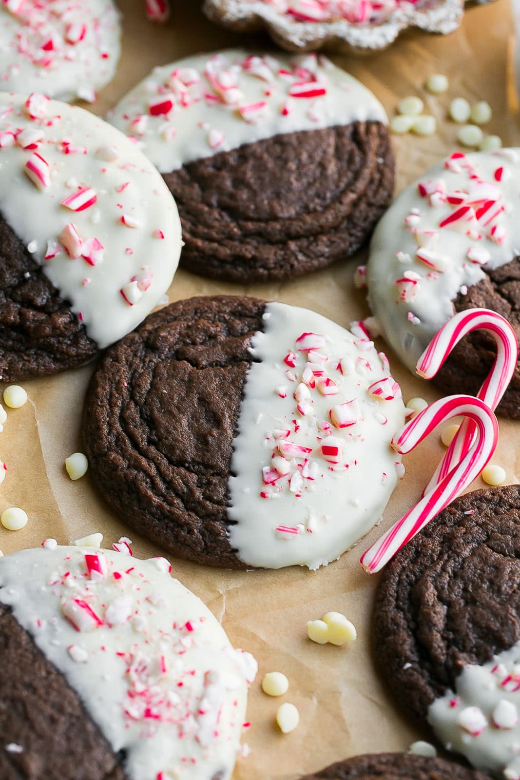 Peppermint Brownie Cookie with candy canes.
