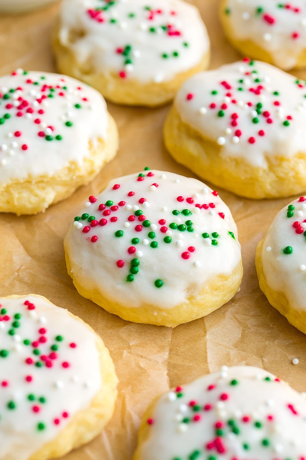 Close up of Sour Cream Cookies with frosting.