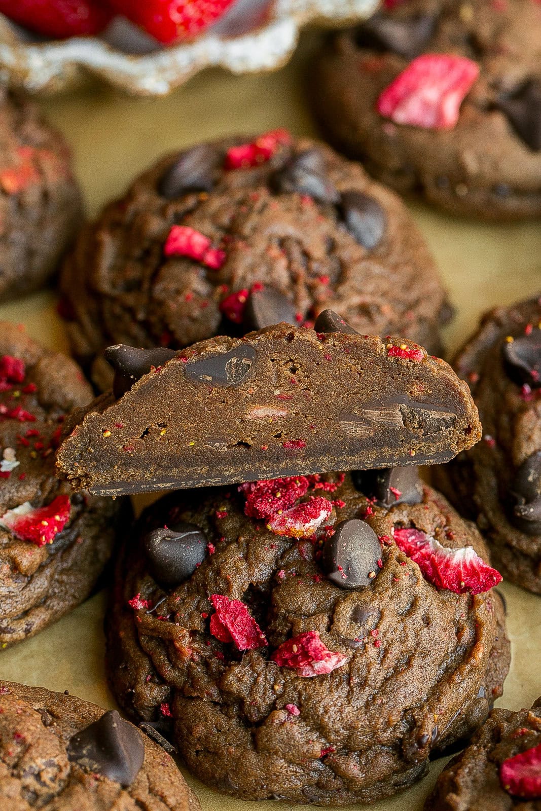 Inside of Chocolate Covered Strawberry Cookies recipe.