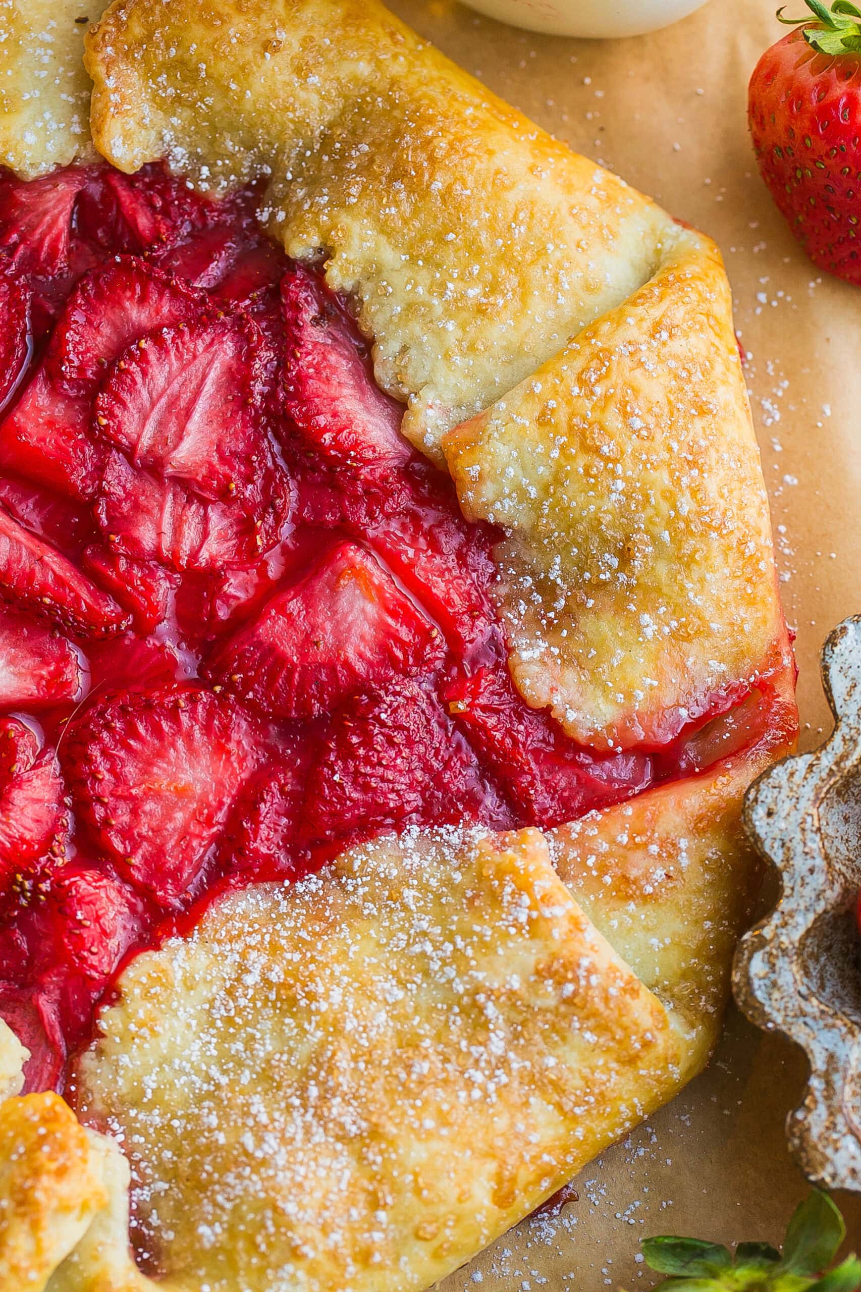 Close up of homemade strawberry galette.