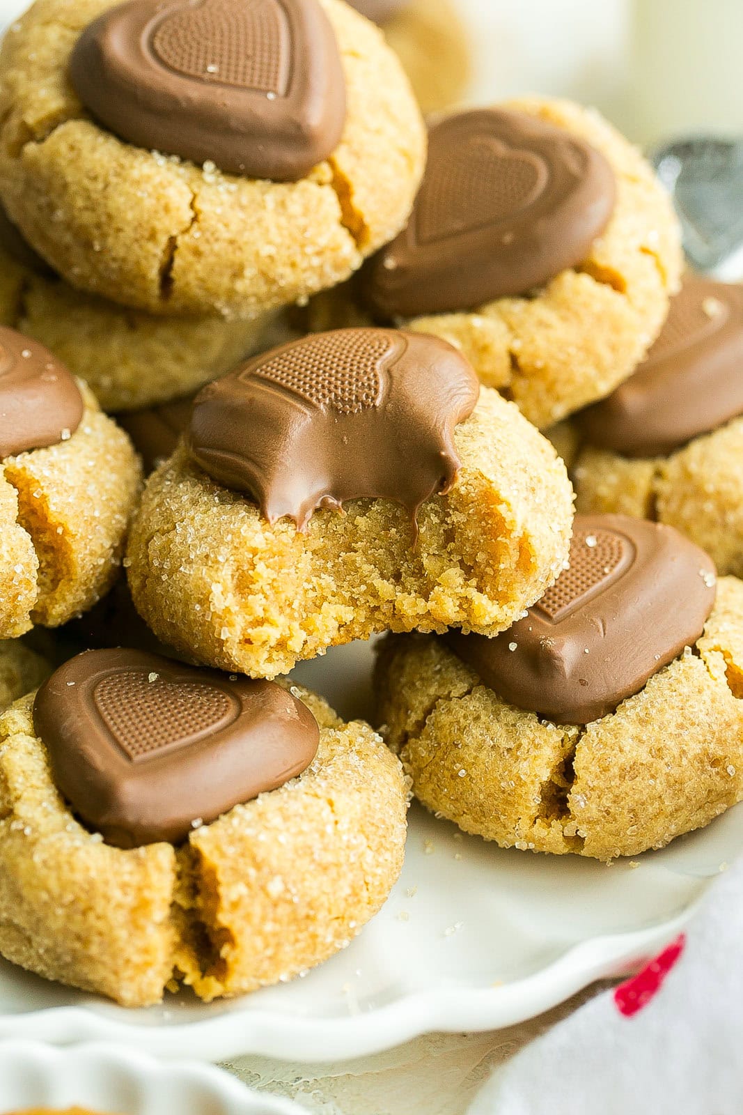 Bite mark in Valentine peanut butter cookies.