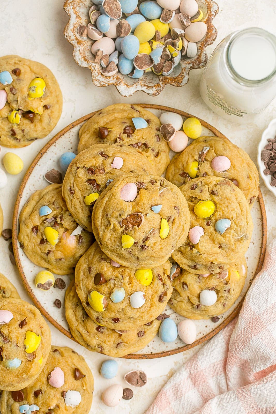 A plate full of Easter Cadbury Egg Cookies.