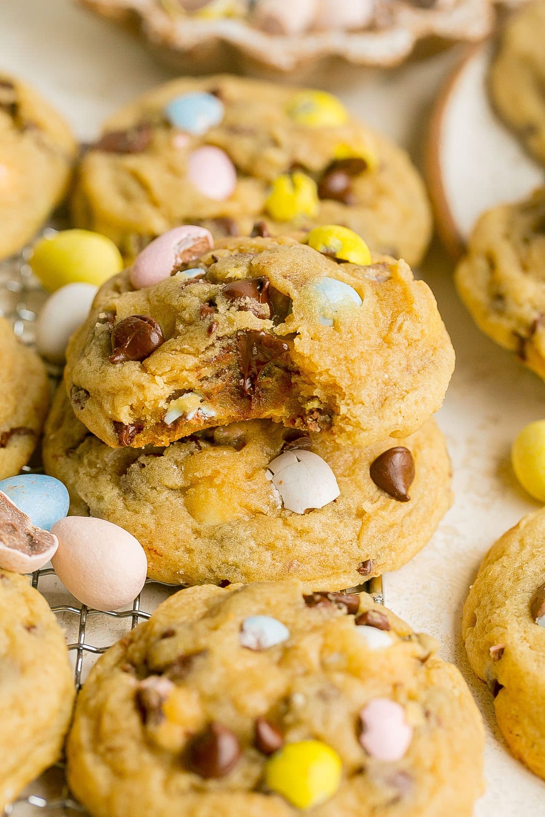 Easter cookies with Cadbury eggs with bite mark.