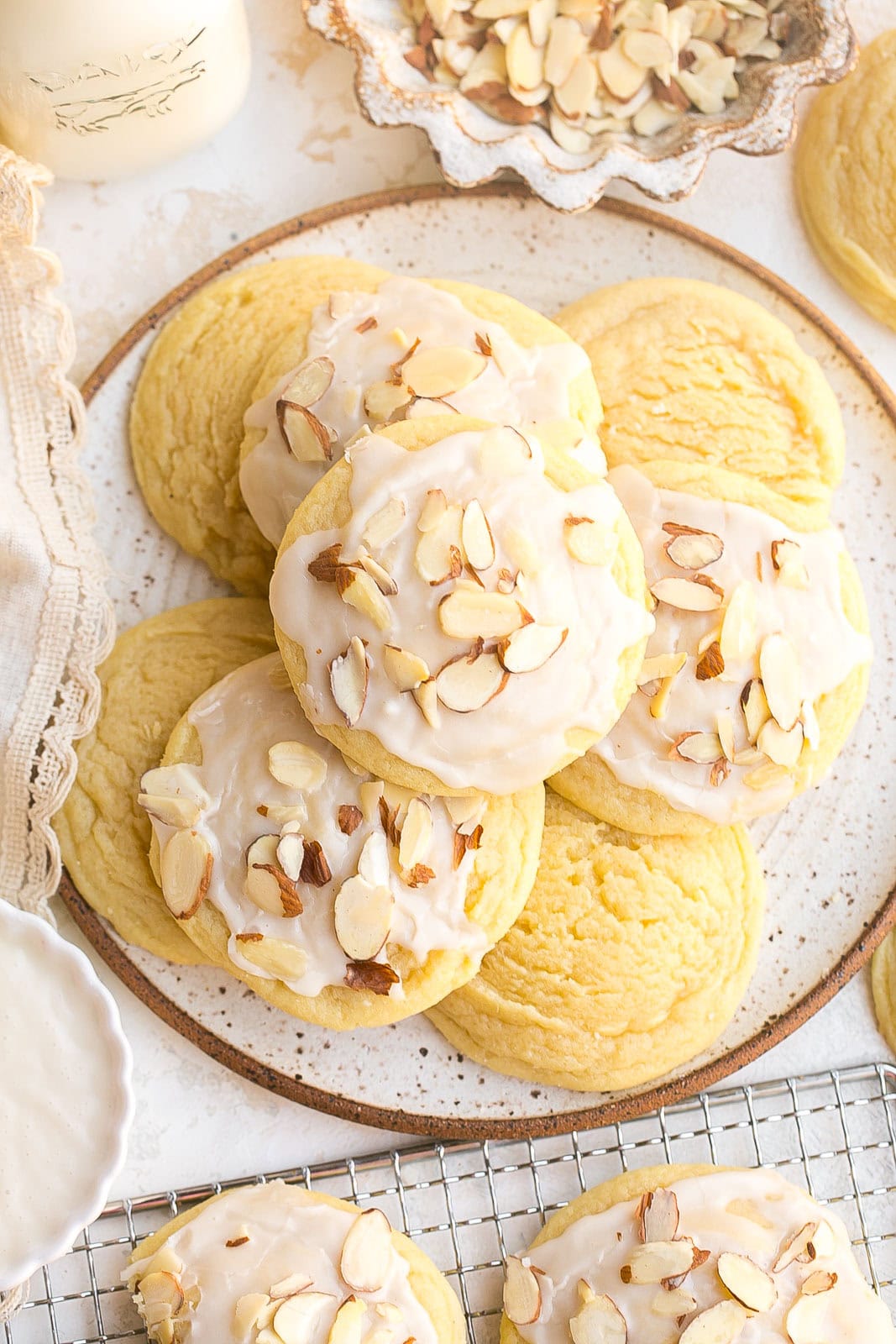 Almond sugar cookies on a plate.