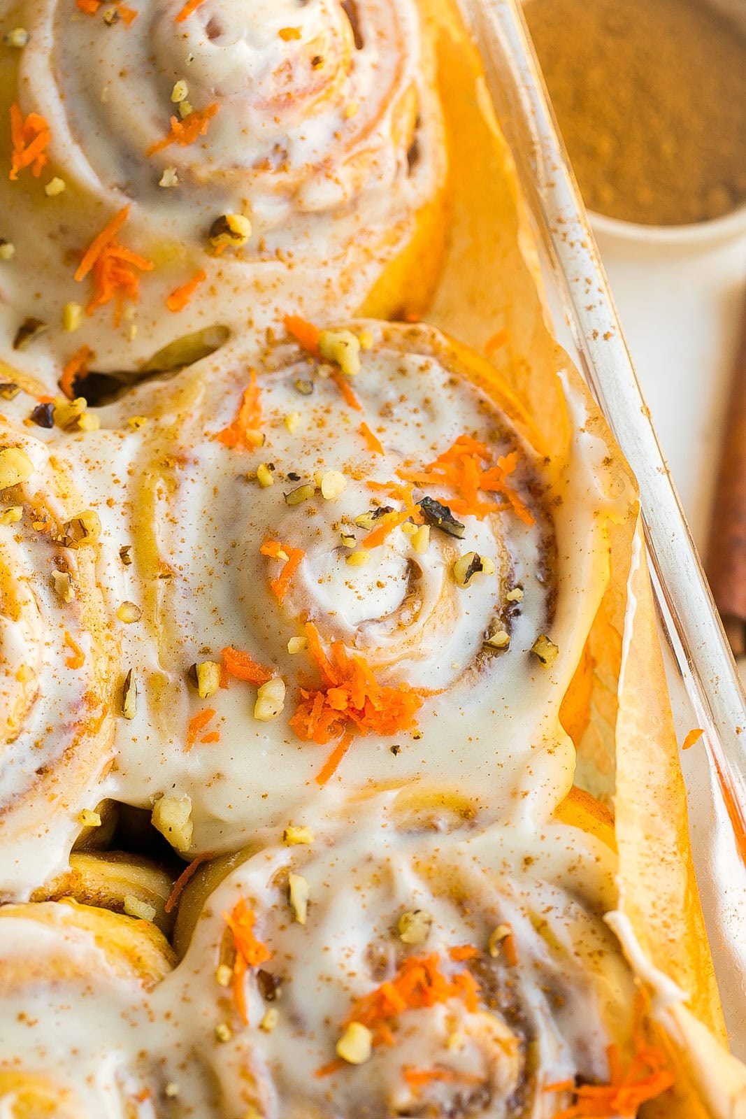 Carrot Cake Rolls in a baking pan.