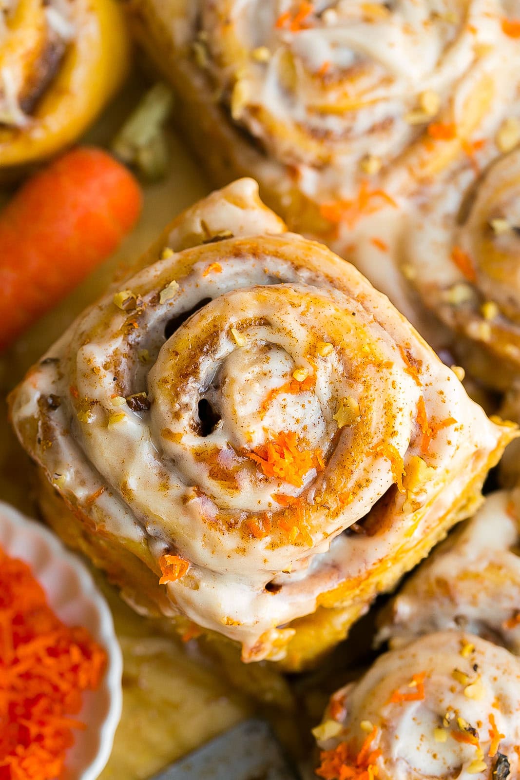 Carrot Cake Sweet Rolls with icing.