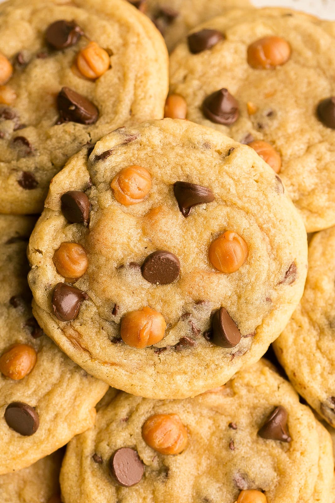 Close up of Chocolate Chip Caramel Cookie.