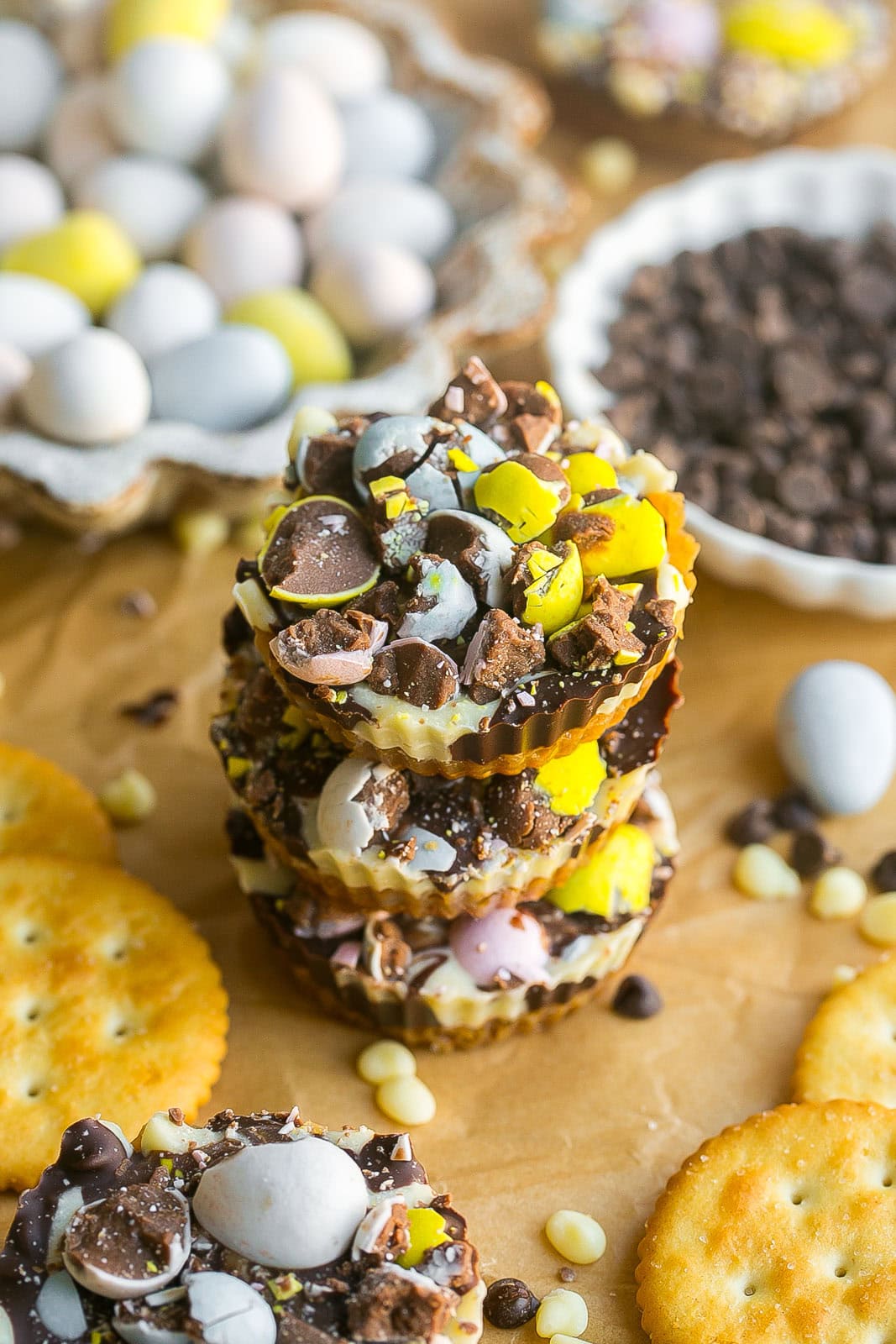 Stack of Easter Crack Cookies.