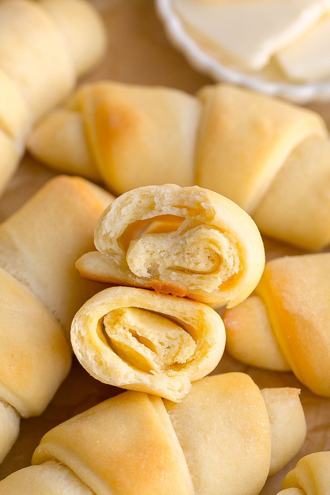 The inside of a flaky crescent rolls recipe.