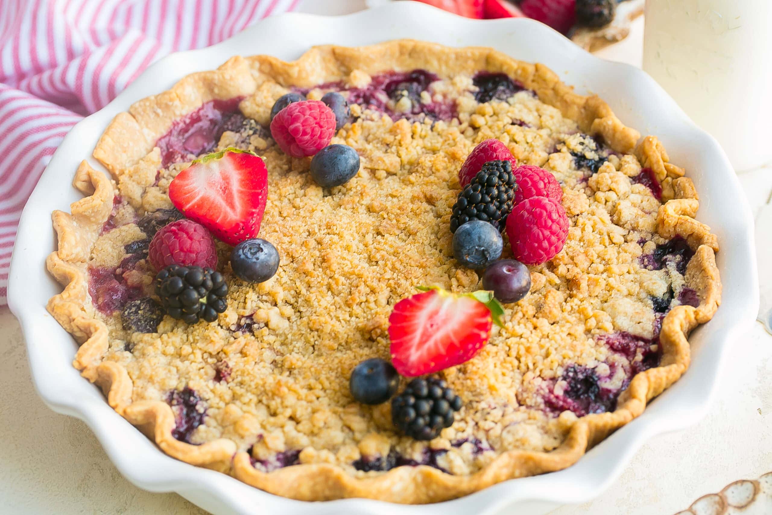 Berry Crumble Pie made with fresh berries and flaky pie crust.