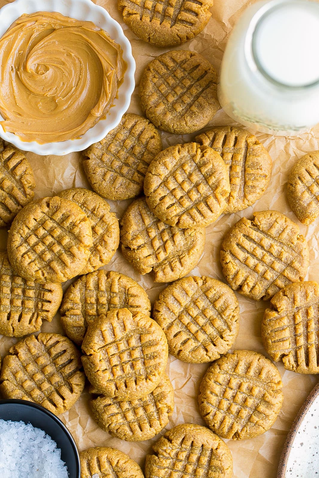 3 Ingredient Peanut Butter Cookies on parchment paper.
