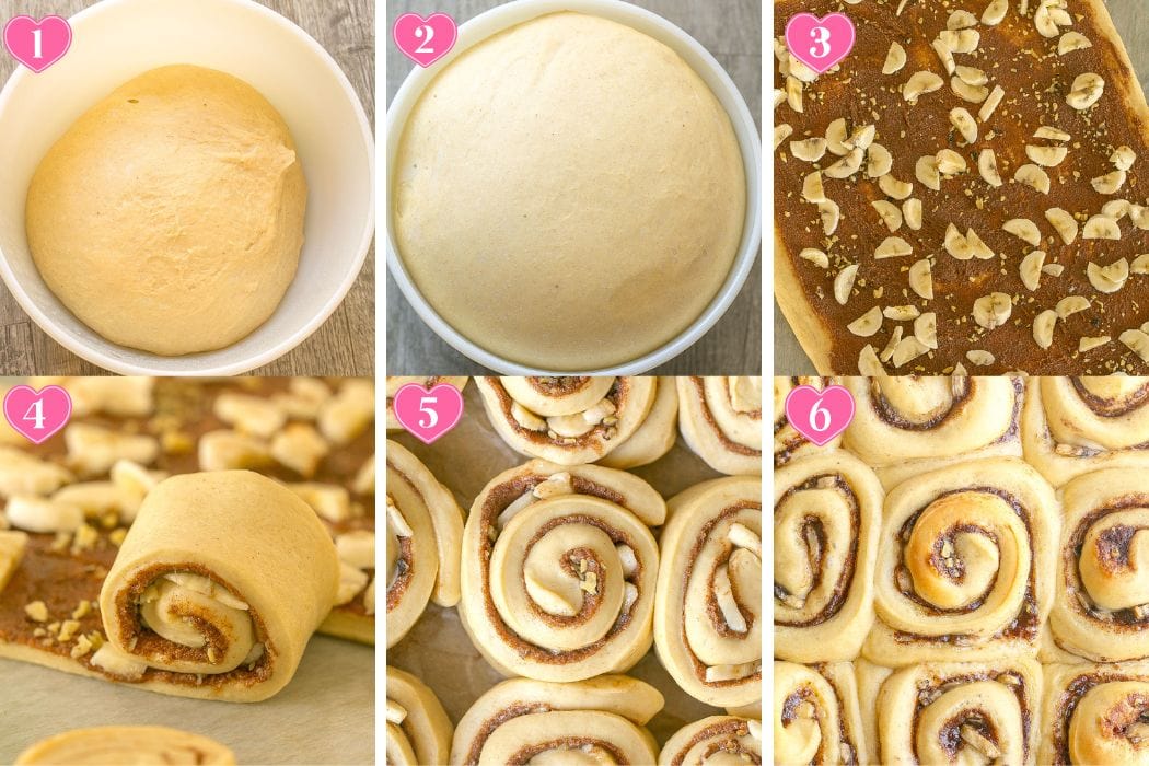 How to make banana cinnamon rolls from scratch, process steps.