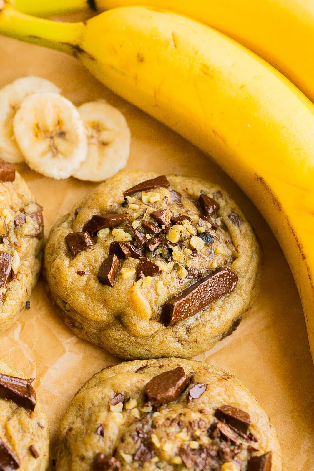 Easy Banana Bread Chocolate Chip Cookies made from scratch with overripe bananas.