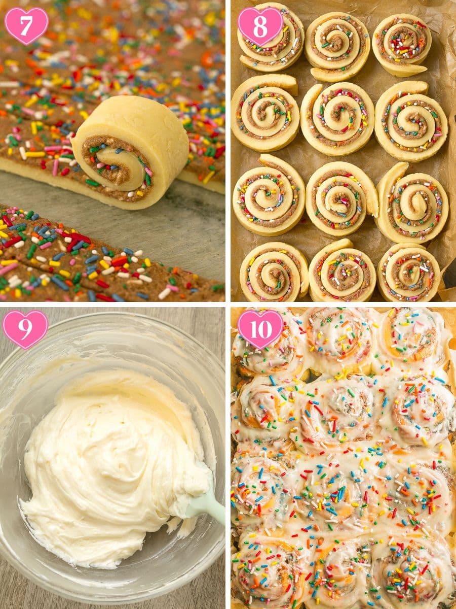 How to make fluffy funfetti cinnamon rolls with colorful sprinkles and frosting.