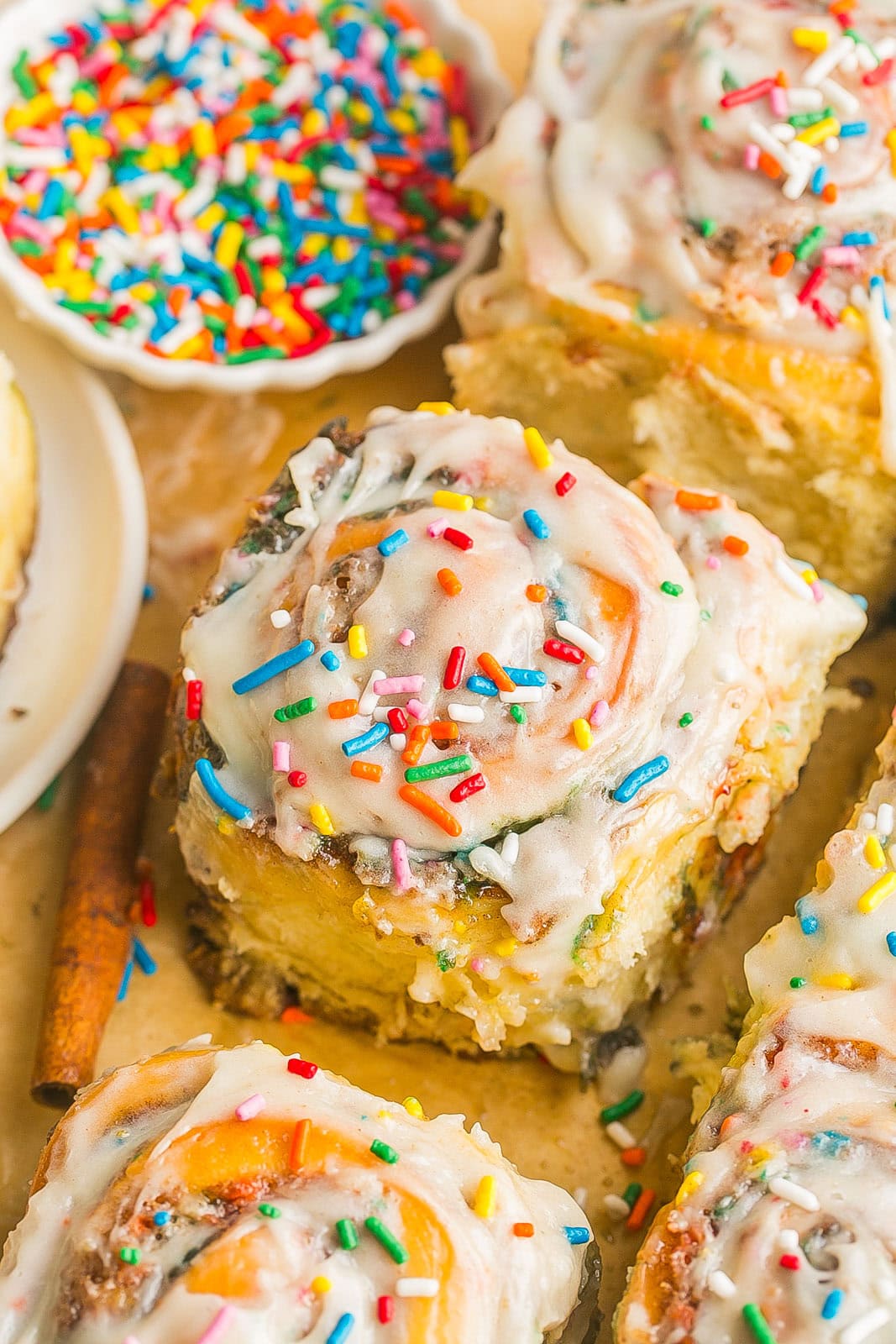 Top of Funfetti Cinnamon Roll.