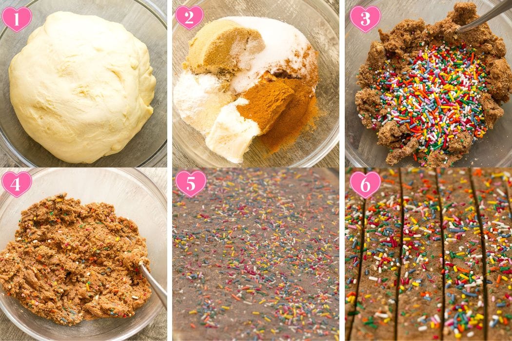 How to make fluffy funfetti cinnamon rolls with colorful sprinkles and frosting.