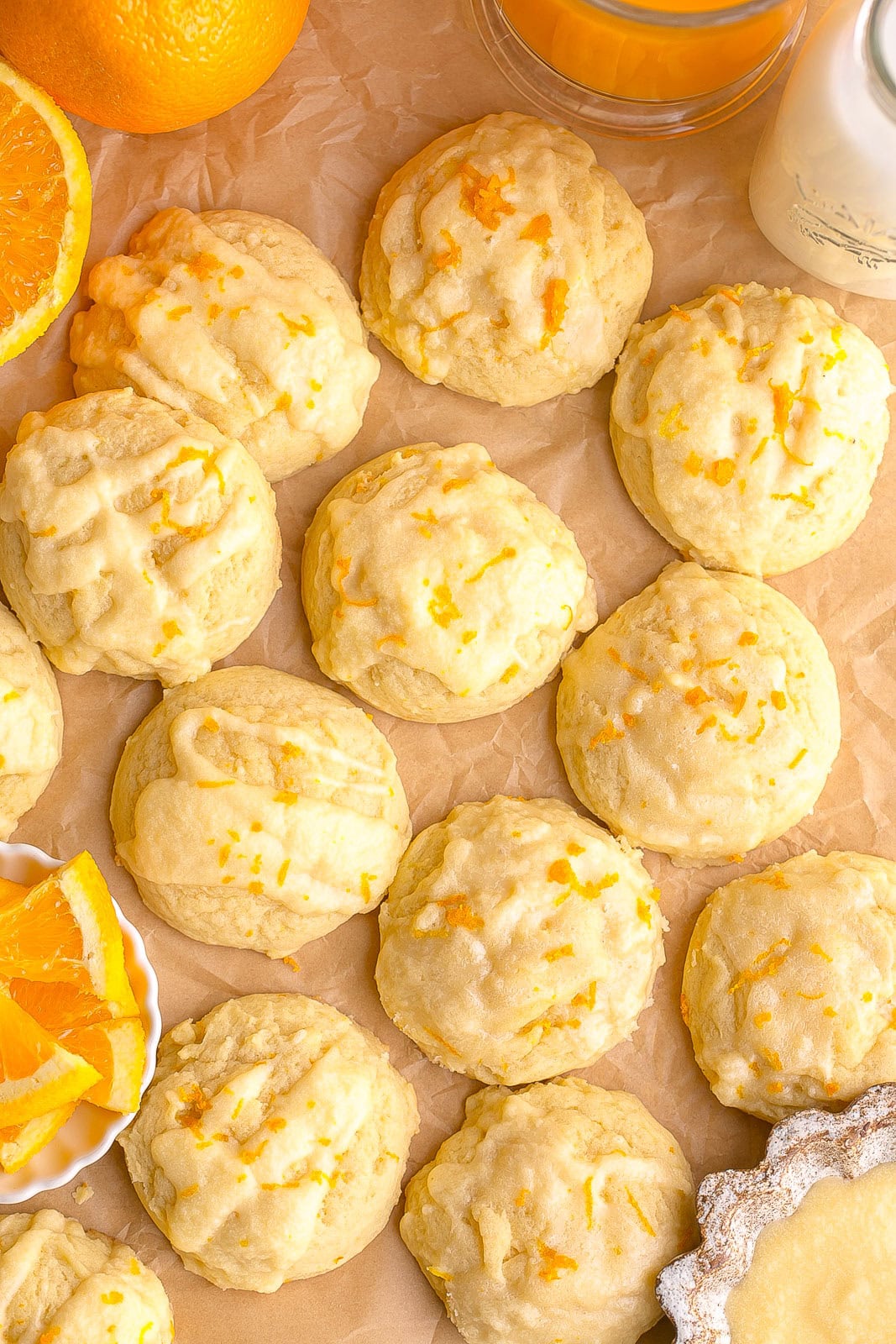 Easy orange sugar cookies with fluffy texture and sweet citrus topping.