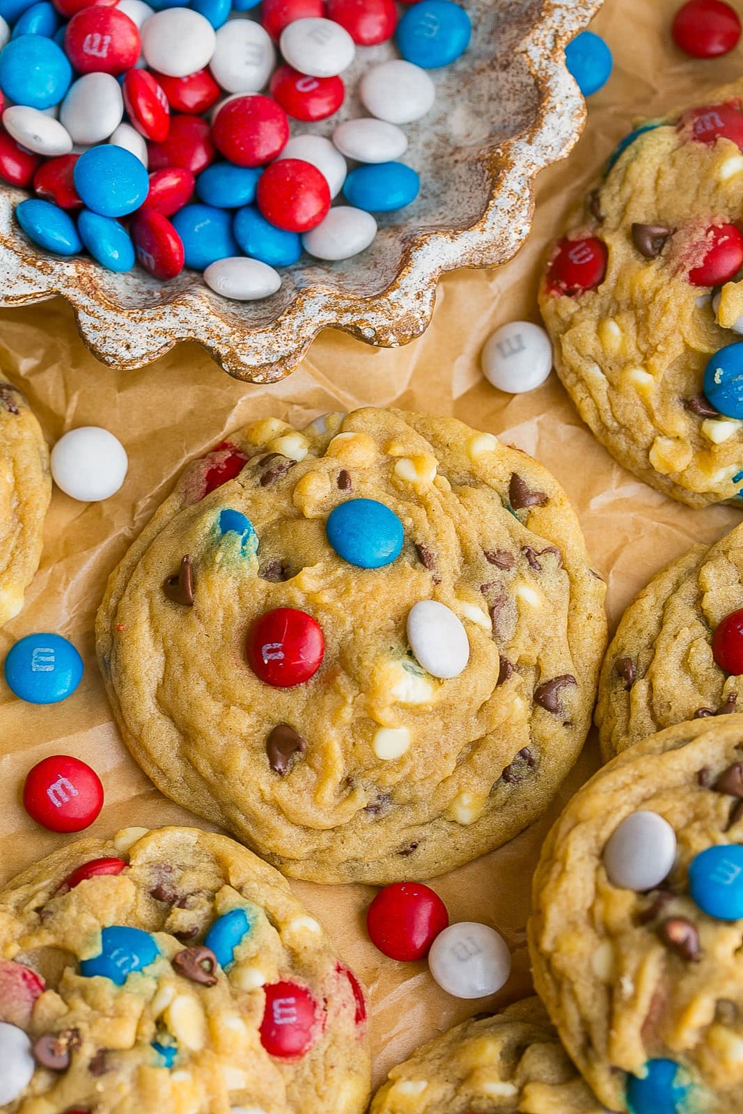 Soft and chewy 4th of July cookies with crisp golden edges and melty chocolate.