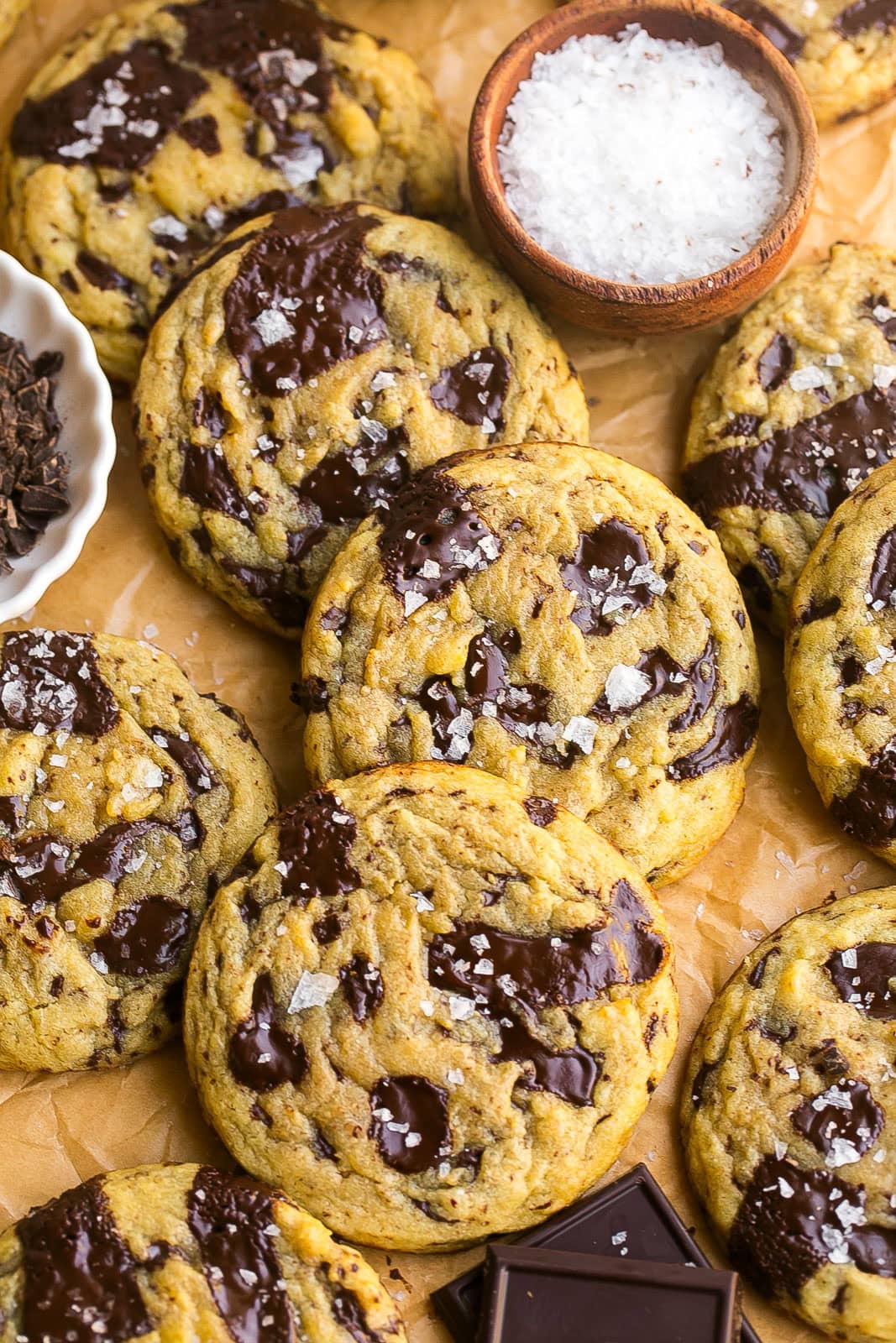 Soft, chewy and gooey homemade dark chocolate chip cookies.