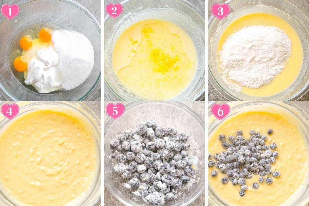 How to make Blueberry Lemon Loaf Cake, process shots.