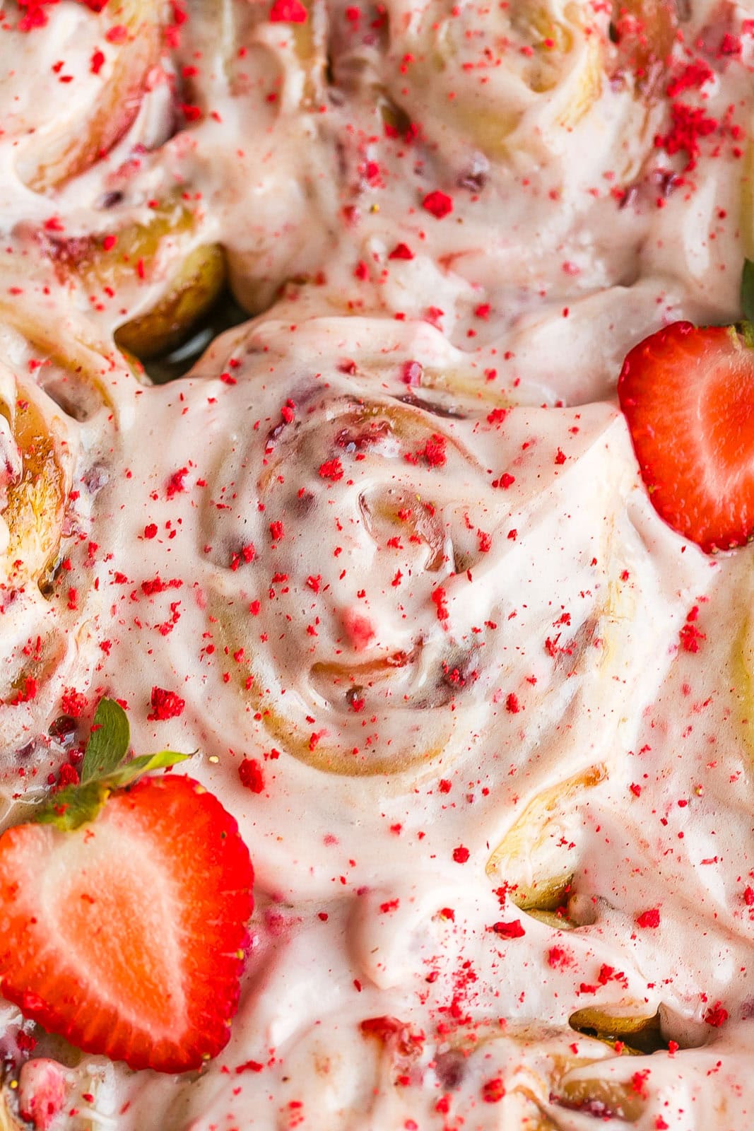 Strawberry Cinnamon Rolls with cream cheese icing for breakfast or brunch.