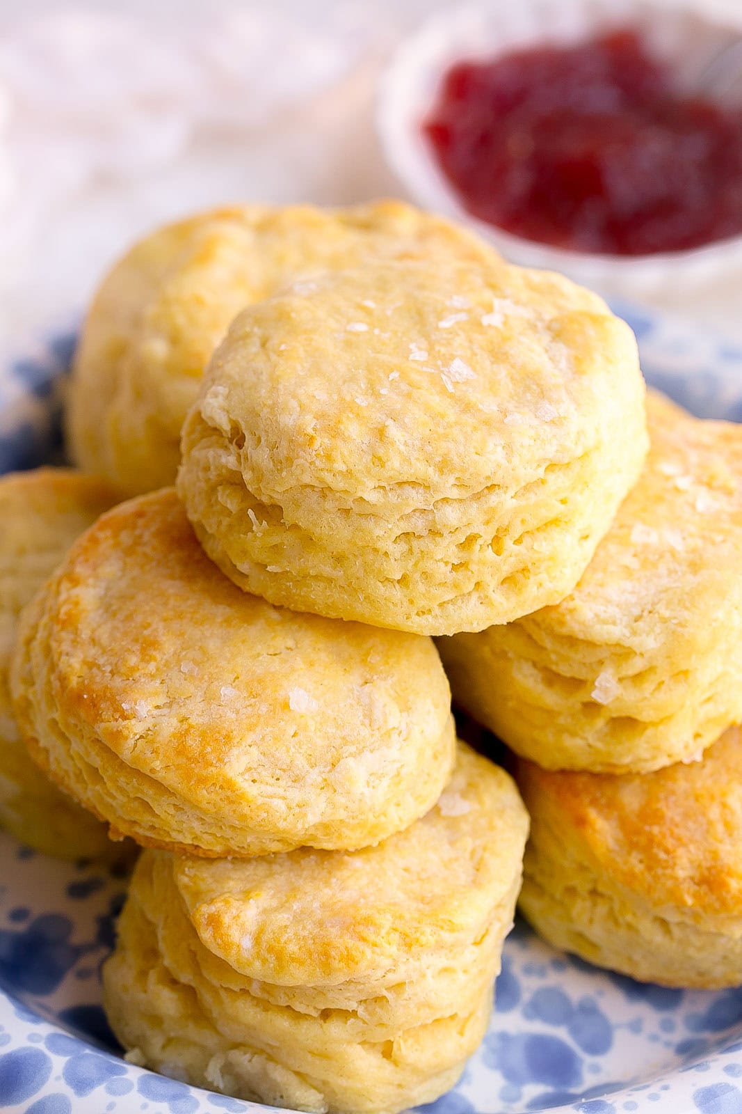 Freshly baked Homemade Buttermilk Biscuits with golden tops and flaky layers.