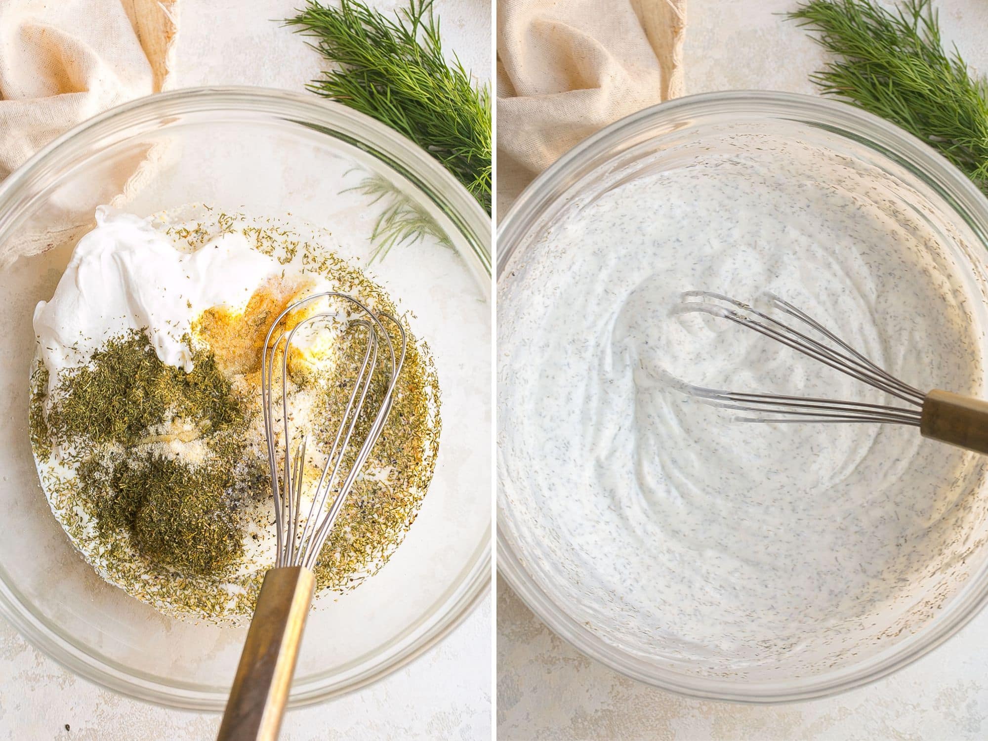 How to make Greek yogurt ranch dip, ingredients in a bowl.