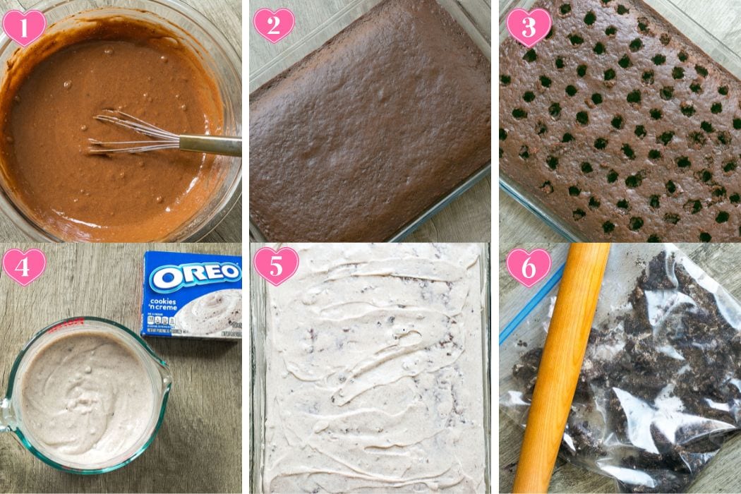 How to make an Oreo Poke Cake recipe, step by step.